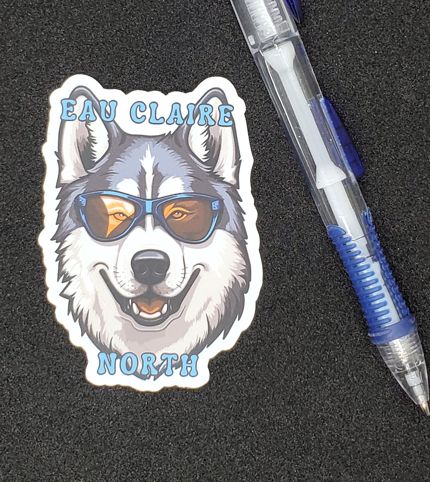 STICKER -- Eau Claire North Husky with Sunglasses Vinyl Sticker