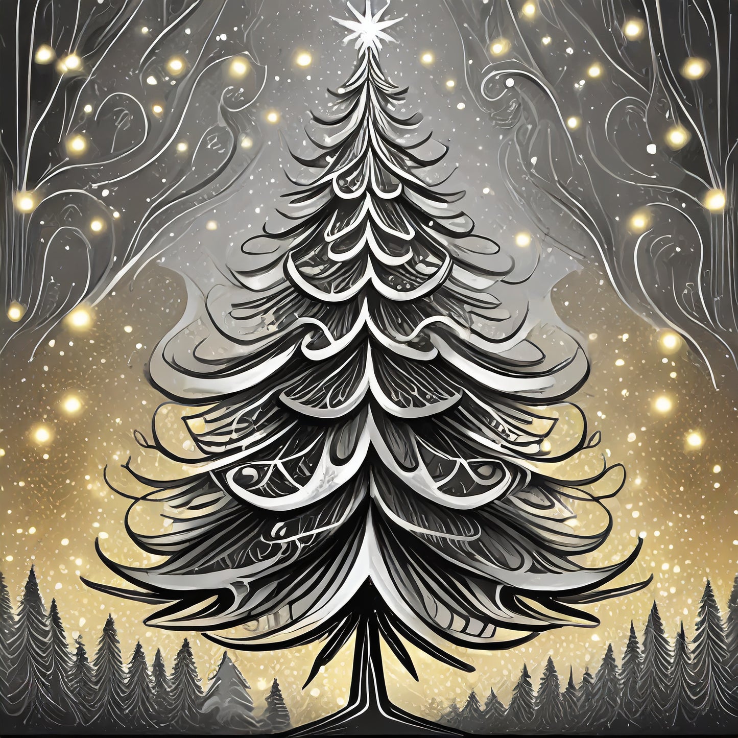CHRISTMAS TREE STICKER SET -- gift tag/envelope seal -- silver and gold