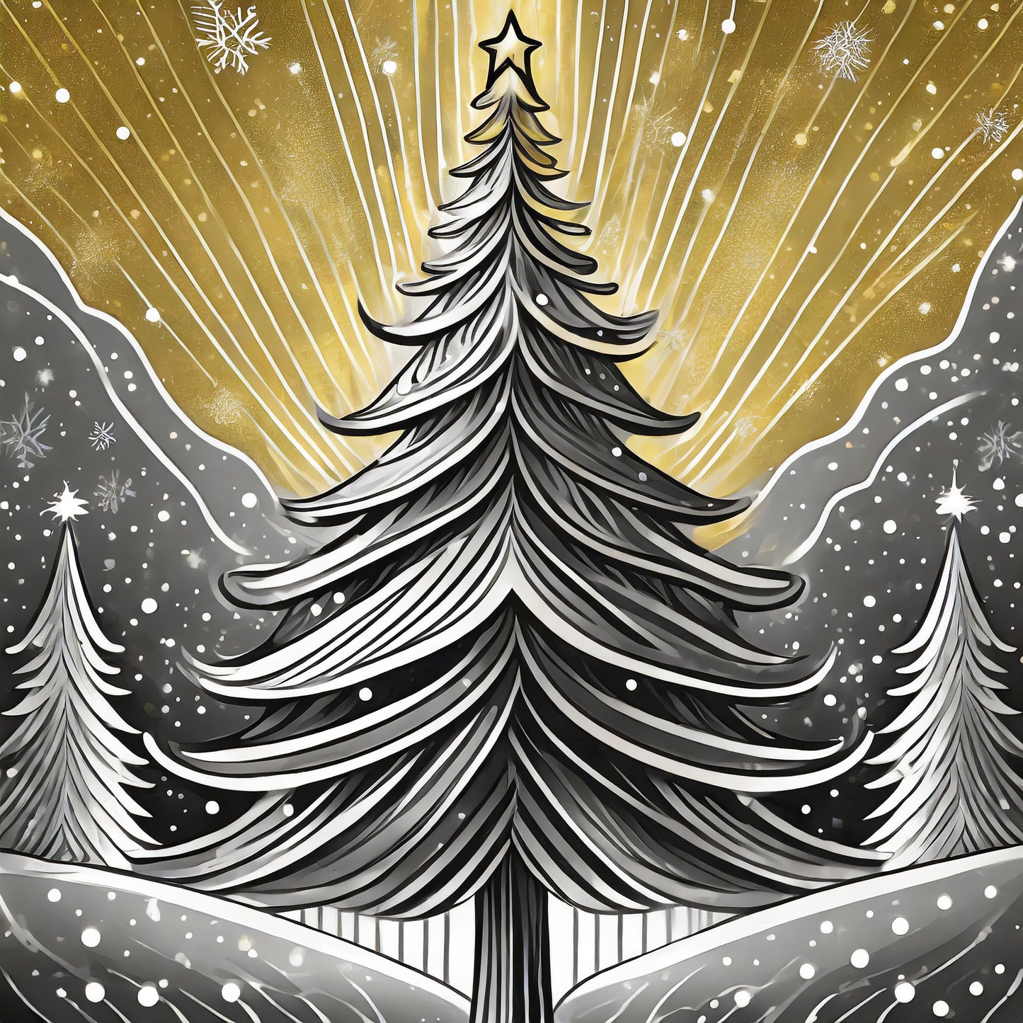 CHRISTMAS TREE STICKER SET -- gift tag/envelope seal -- silver and gold
