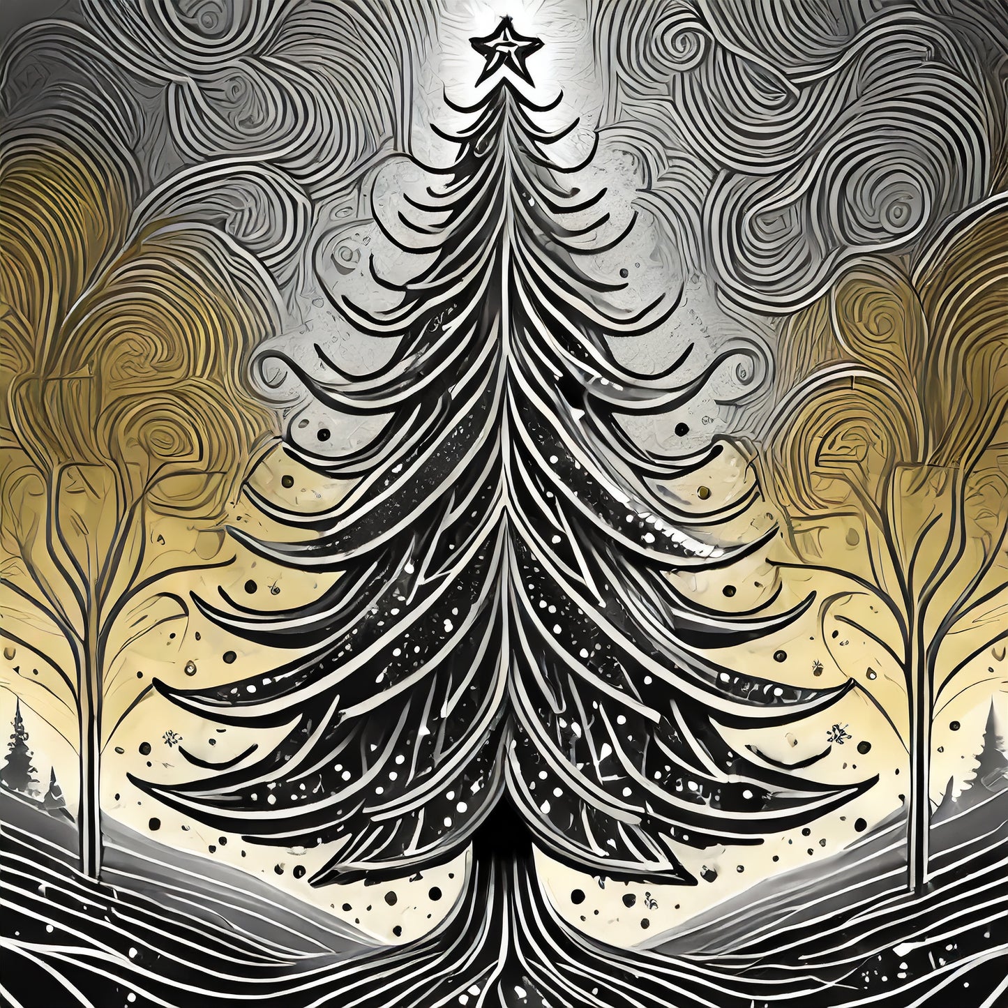 CHRISTMAS TREE STICKER SET -- gift tag/envelope seal -- silver and gold