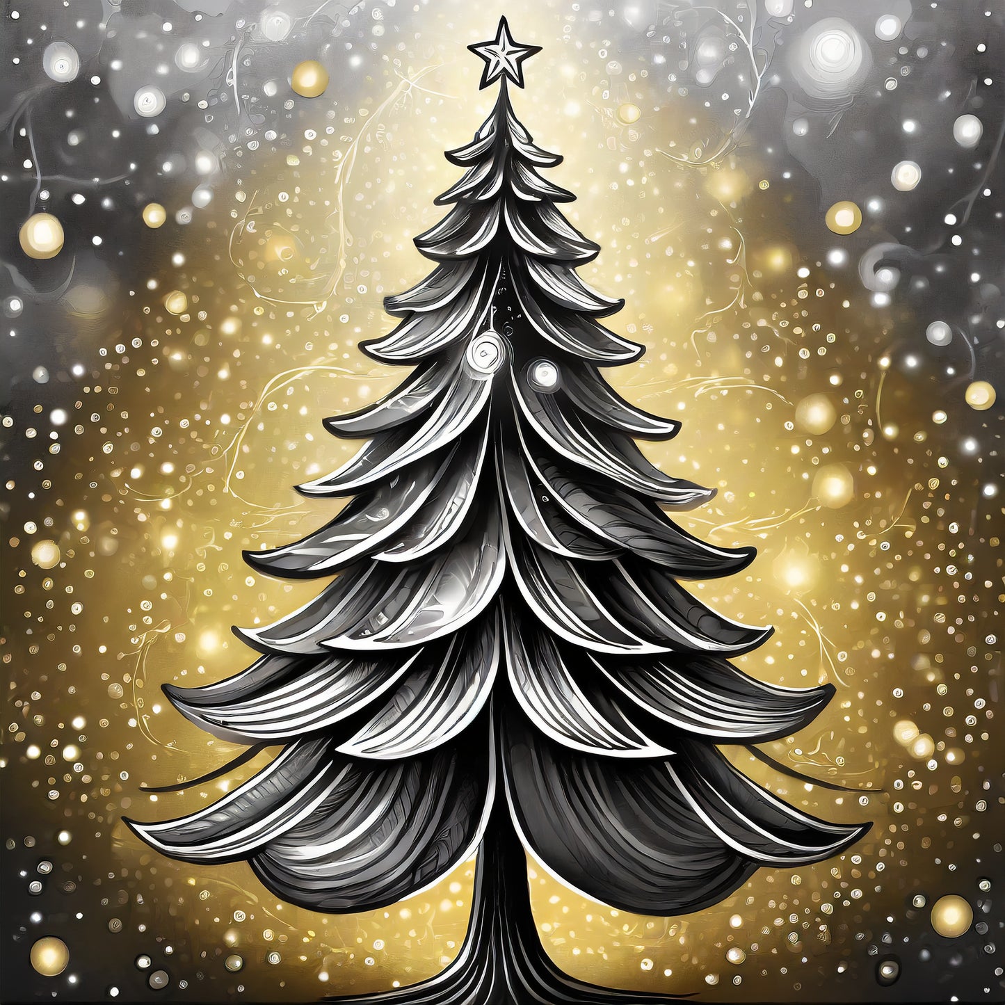 CHRISTMAS TREE STICKER SET -- gift tag/envelope seal -- silver and gold