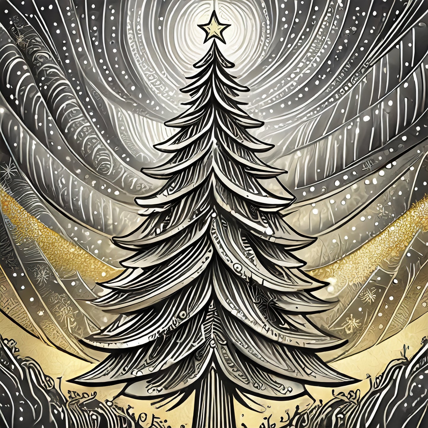 CHRISTMAS TREE STICKER SET -- gift tag/envelope seal -- silver and gold