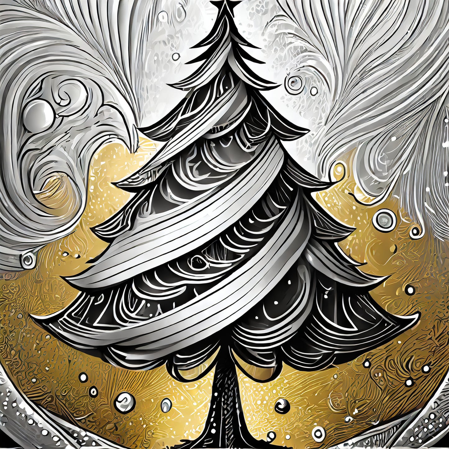 CHRISTMAS TREE STICKER SET -- gift tag/envelope seal -- silver and gold