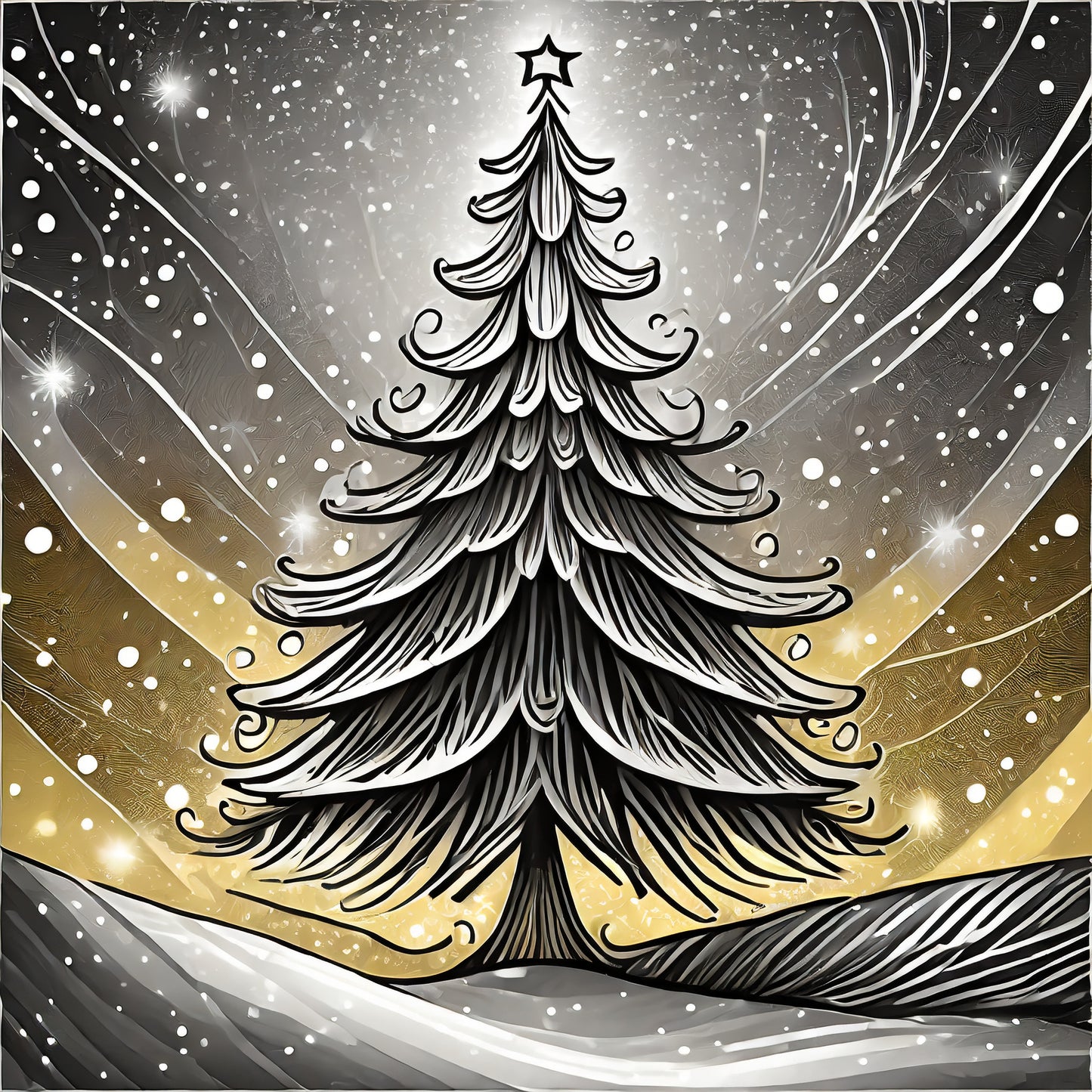 CHRISTMAS TREE STICKER SET -- gift tag/envelope seal -- silver and gold
