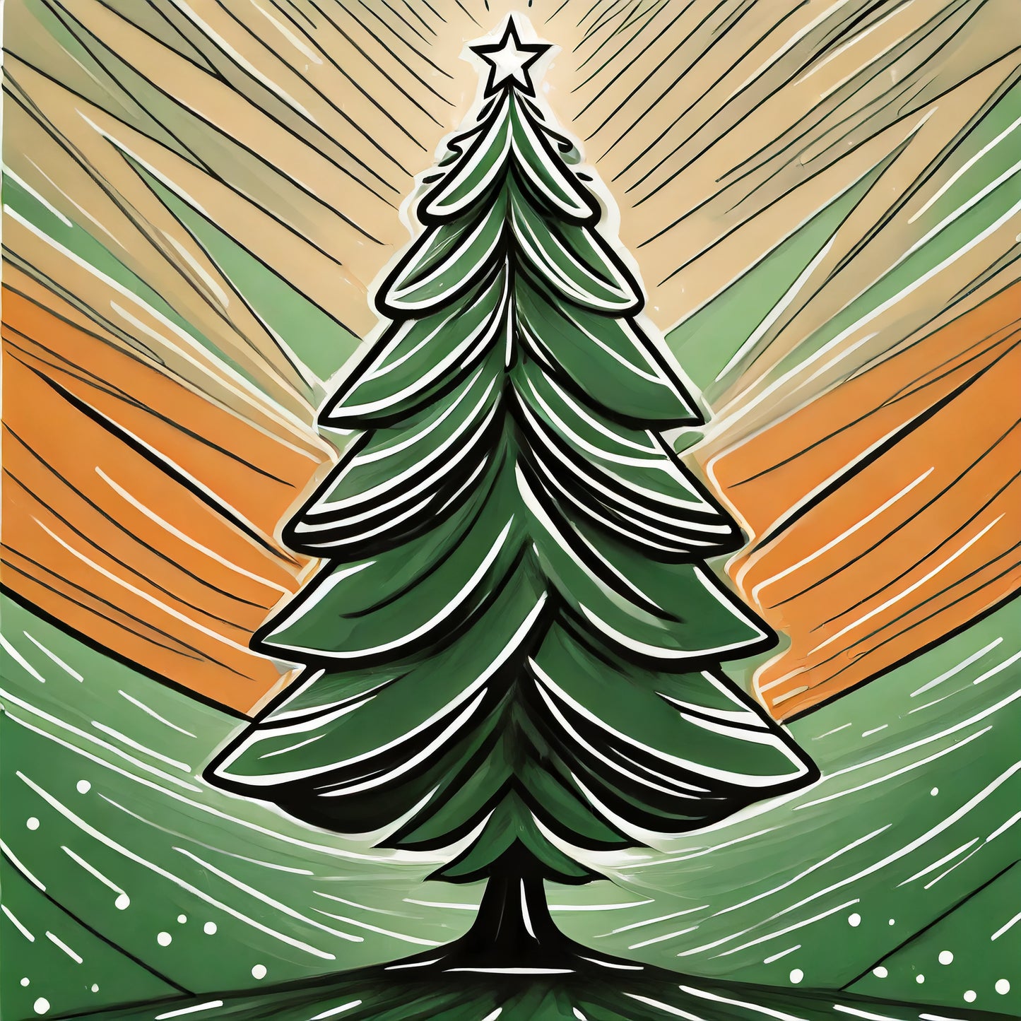 CHRISTMAS TREE STICKER SET -- envelope seal/gift tag -- green, tan, orange