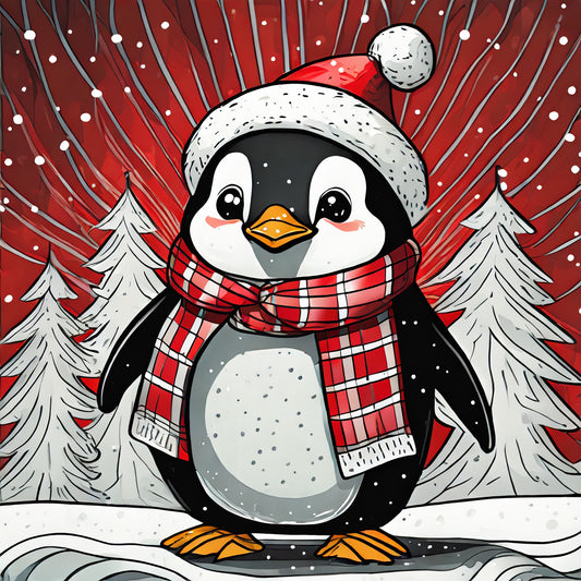 CHRISTMAS PENGUIN STICKER SET -- RED/SILVER