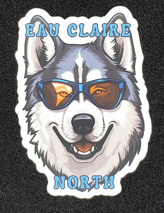 STICKER -- Eau Claire North Husky with Sunglasses Vinyl Sticker